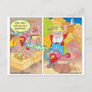 Kalkoen voor Thanksgiving in de wacht Cartoon Cade Feestdagenkaart
