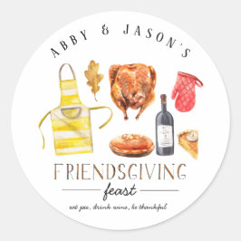 Kalkoen Wijn & Taart | Vriendendag van Thanksgivin Ronde Sticker