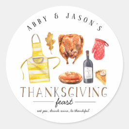 Kalkoen Wijn & Taart | Vriendendag van Thanksgivin Ronde Sticker