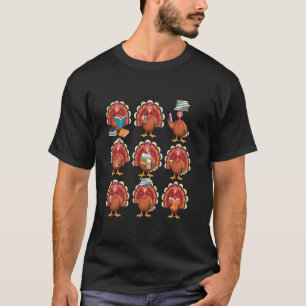 Kalkoenen Boeken lezen Herfst Thanksgiving Leraren T-shirt