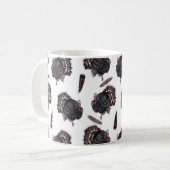 Kalkoenen en veren - Mok met witte koffie (Voorkant links)