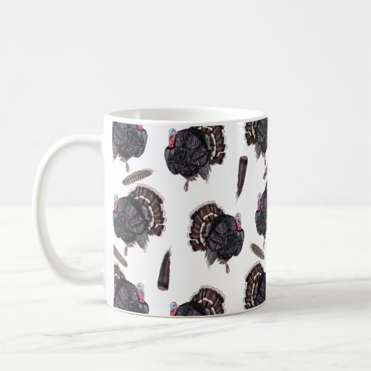 Kalkoenen en veren - Mok met witte koffie (Links)