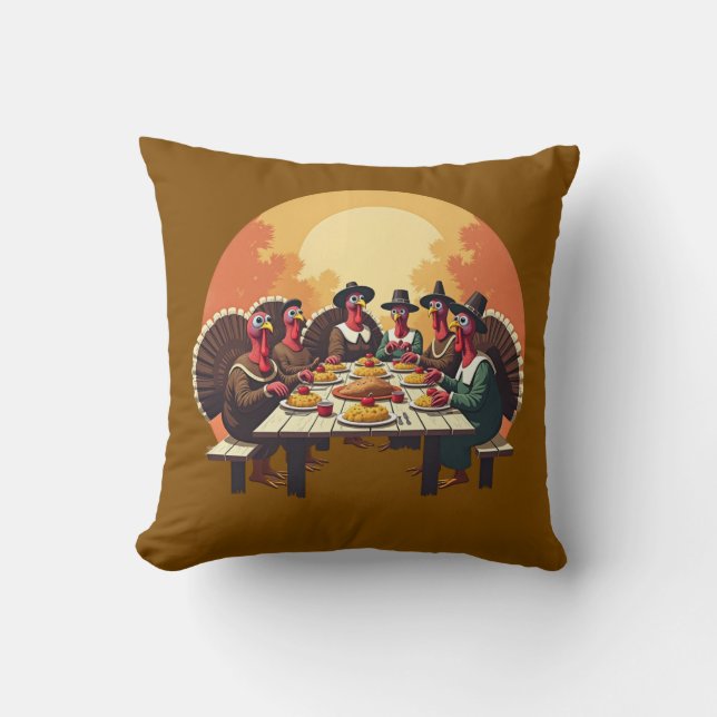 Kalkoenen eten Thanksgiving Diner Kussen (Voorkant)