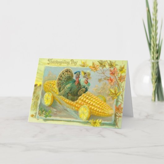 Kalkoenen in een graanwagen feestdagen kaart (Voorkant)