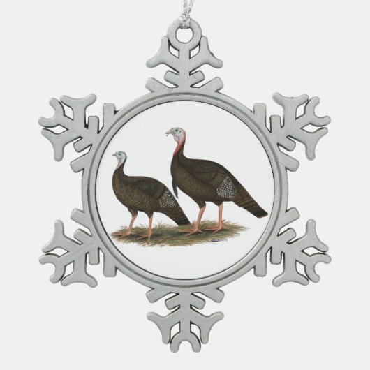Kalkoenen in het oostelijke wilde haar tin sneeuwvlok ornament (Voorkant)