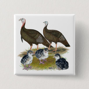 Kalkoenen Oosterse Wilde Familie Vierkante Button 5,1 Cm
