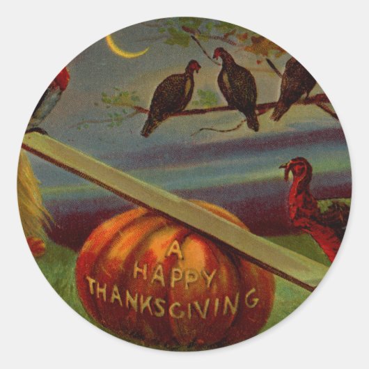 Kalkoenen Seesaw op Pompoen  Thanksgiving Ronde Sticker (Voorkant)