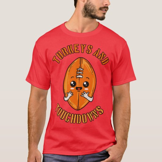 Kalkoenen Touchdowns Kawaii Thanksgiving-ontwerp O T-shirt (Voorkant)