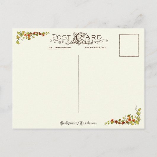 kalkoenen, vorkbeen en herfstbladeren briefkaart (Achterkant)