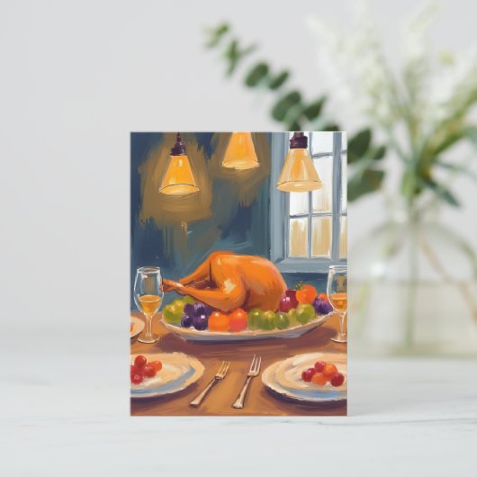 kalkoenendiner | Happy Thanksgiving Painted Holida Briefkaart (Staand voorkant)