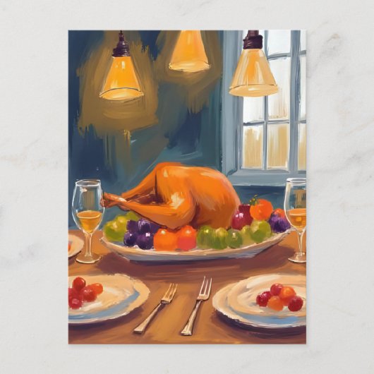 kalkoenendiner | Happy Thanksgiving Painted Holida Briefkaart (Voorkant)