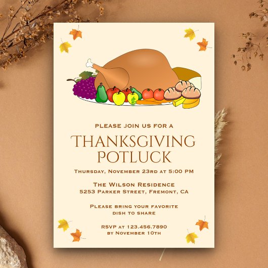 kalkoenfeest | Thanksgiving Potluck Invitation Kaart