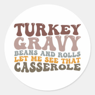 Kalkoengravybonen en broodjes voor de herfstthanks ronde sticker