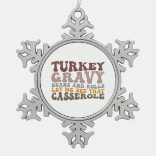 Kalkoengravybonen en broodjes voor Thanksgiving in Tin Sneeuwvlok Ornament