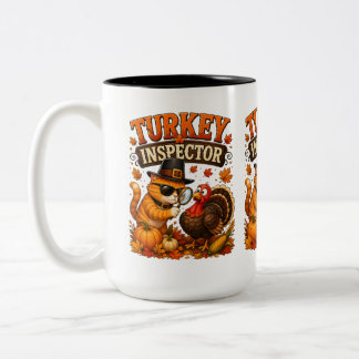 Kalkoeninspecteur Funny Thanksgiving Kat Koffie Tweekleurige Koffiemok