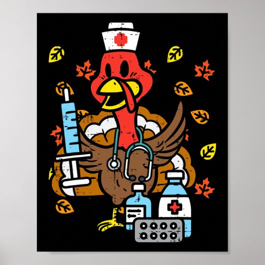 Kalkoense verpleegster thanksgiving herfst scrub v poster (Voorkant)