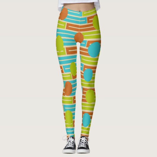 Kalksteen groen, kaneel bruin, rechthoeken van Tur Leggings (Voorkant)