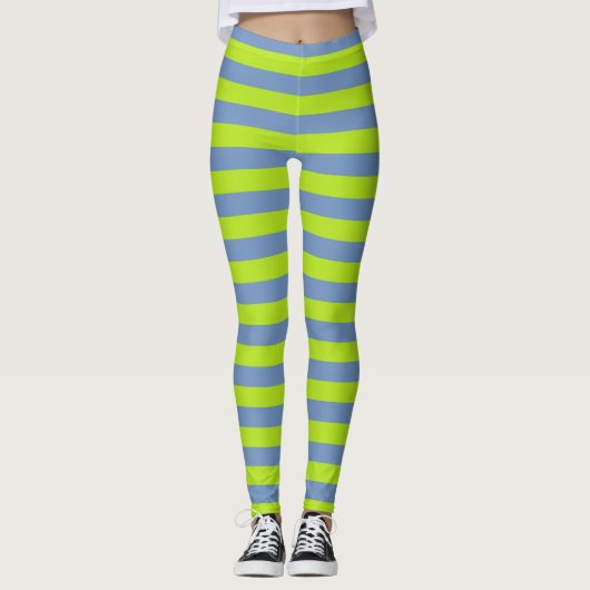 Kalksteengroen en blauw/grijze strepen leggings (Voorkant)