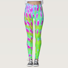 Kalksteengroen en Paarse Abstracte-klonventilator Leggings