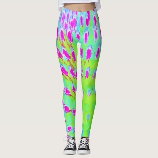 Kalksteengroen en Paarse Abstracte-klonventilator Leggings (Voorkant)