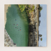 Kalksteenkliffen en smaragdgroen water legpuzzel (Horizontaal)