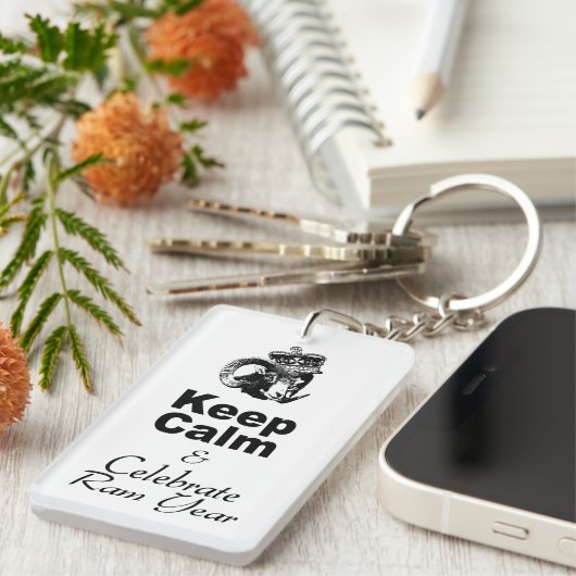 Kalktemelebrate Ram Jaar Monogram 2side KC Sleutelhanger (Voorkant Rechts)