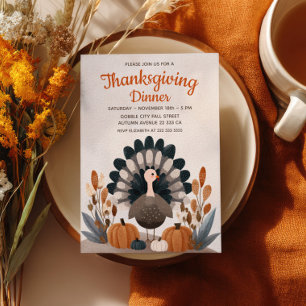 Kalkuun & Herfstloof Pastel Thanksgiving-diner Kaart