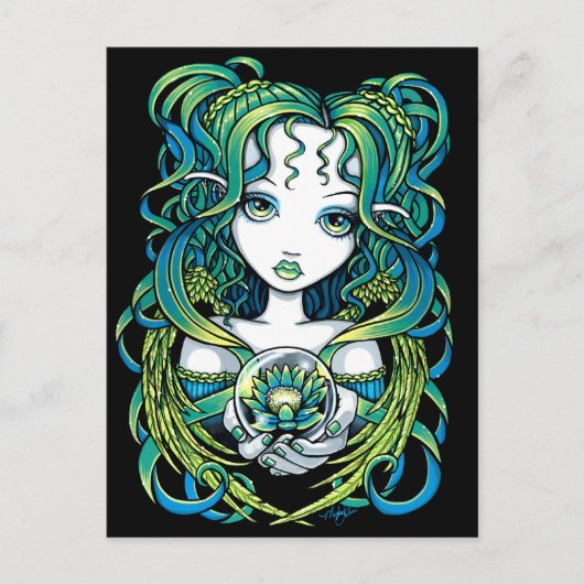 "Kallan" Green Lotus Water Angel Briefkaart (Voorkant)