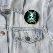 "Kallan" Green Lotus Water Angel Pinback Button (In situ)