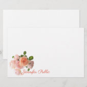 Kalligrafeerde naam Waterverf Rozen Bloemen Sjablo Briefpapier (Voorkant / Achterkant)