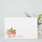 Kalligrafeerde naam Waterverf Rozen Bloemen Sjablo Briefpapier (Staand voorkant)