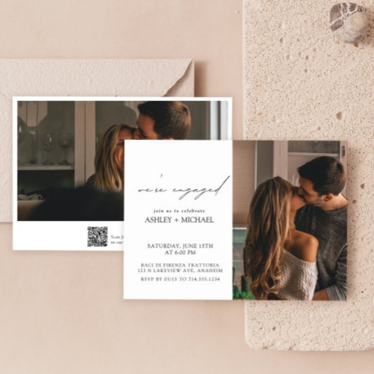 Kalligrafie 2 Foto QR Code Engagement Party Kaart