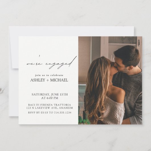 Kalligrafie 2 Foto QR Code Engagement Party Kaart (Voorkant)