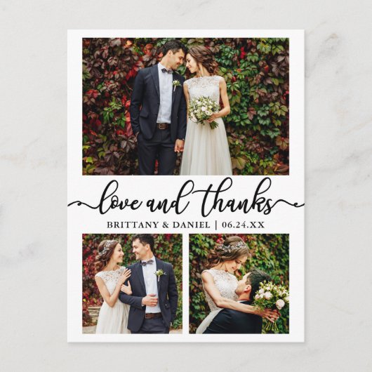 Kalligrafie 3 foto bruiloft collage dank u briefkaart (Voorkant)