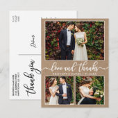 Kalligrafie 3 Foto Huwelijk Bedankt Kraft Briefkaart (Voorkant / Achterkant)