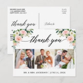 Kalligrafie 3 Foto Roze Bloem Bruiloft Bedankt Briefkaart (Voorkant / Achterkant)