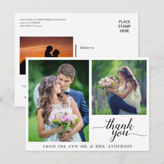 Kalligrafie 3 foto's bruiloft Dank u Briefkaart (Voorkant / Achterkant)