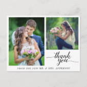 Kalligrafie 3 foto's bruiloft Dank u Briefkaart (Voorkant)