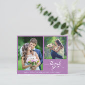 Kalligrafie 3 foto's bruiloft Dank u Paarse Briefkaart (Staand voorkant)