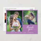 Kalligrafie 3 foto's bruiloft Dank u Paarse Briefkaart (Voorkant / Achterkant)