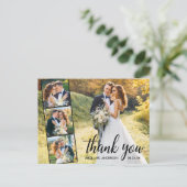 Kalligrafie 4 Fotocollage bruiloft Dank u Briefkaart (Staand voorkant)