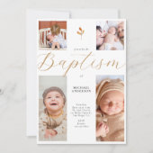 Kalligrafie 4 Fotocollage Cross Baby Doop Kaart (Voorkant)