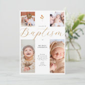 Kalligrafie 4 Fotocollage Cross Baby Doop Kaart (Staand voorkant)