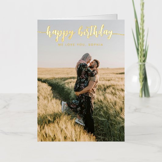 Kalligrafie 6 Foto Gelukkige Verjaardag Folie Wenskaart (Voorkant)