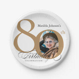 Kalligrafie 80e verjaardag Elegant Goud Wit Foto Papieren Bordje