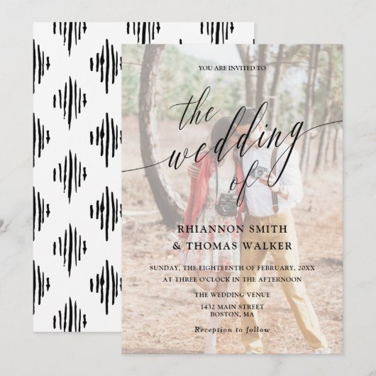 Kalligrafie Aangepaste foto bruiloft Kaart (Voorkant / Achterkant)