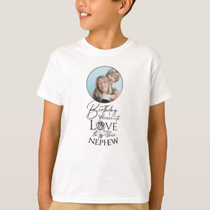 Kalligrafie Aangepaste Foto Verjaardag Voor Neef T-shirt