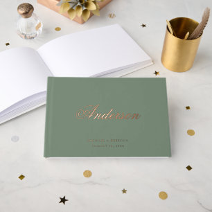 Kalligrafie Achternaam Dark Sage Green Wedding Gastenboek