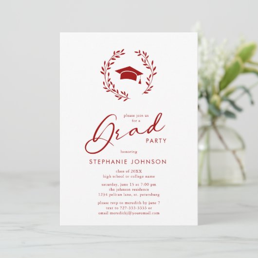 Kalligrafie Afstudeerder Pet Crimson Graduation Pa Kaart (Staand voorkant)