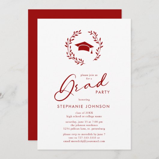 Kalligrafie Afstudeerder Pet Crimson Graduation Pa Kaart (Voorkant / Achterkant)